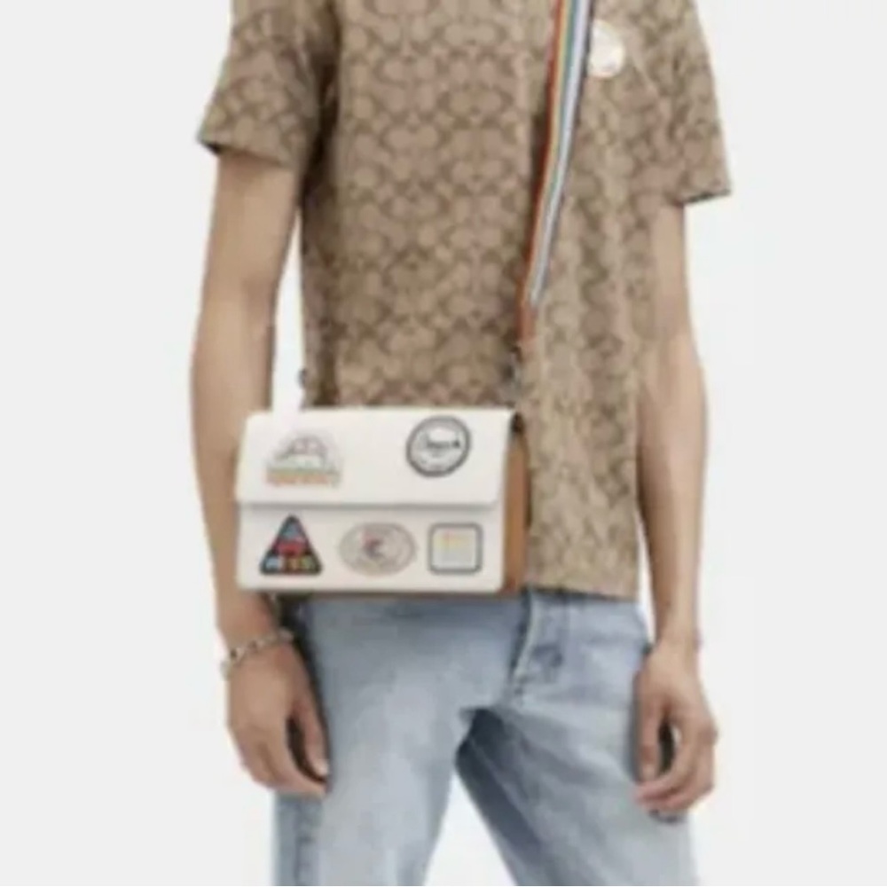 COACH Turner Flap Crossbody Patches Chalk Multi Color Rainbow Pride Keychain New - Picture 6 of 11